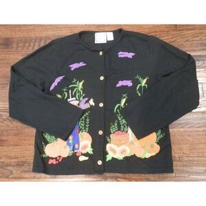 Michael Simon Vintage Pumpkin Scarecrow Cardigan Sweater Women's Size Medium